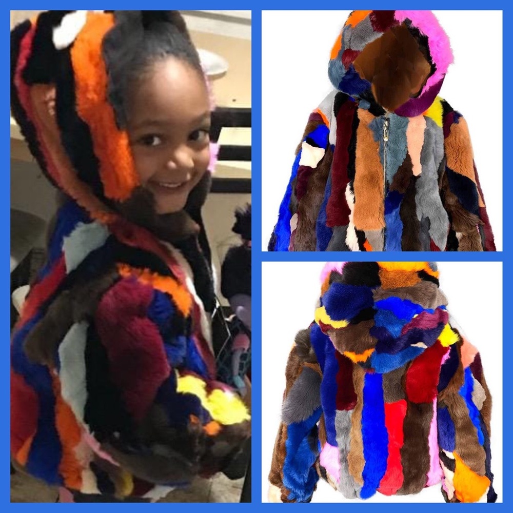 Kids multiple color rabbit fur bomber jacket